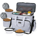 BAGLHER Pet Travel Set Airline-Approved Carrier for Small/Medium Cats & Dogs + Travel Bag with Food Containers & Silicone Bowls, Grey & Green