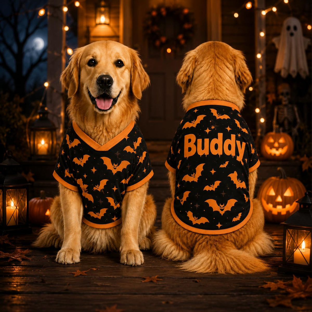 Personalized Halloween Dog Shirt, Custom Pet Shirt with Name, Pumpkin Bat Spider Web Dog Costume