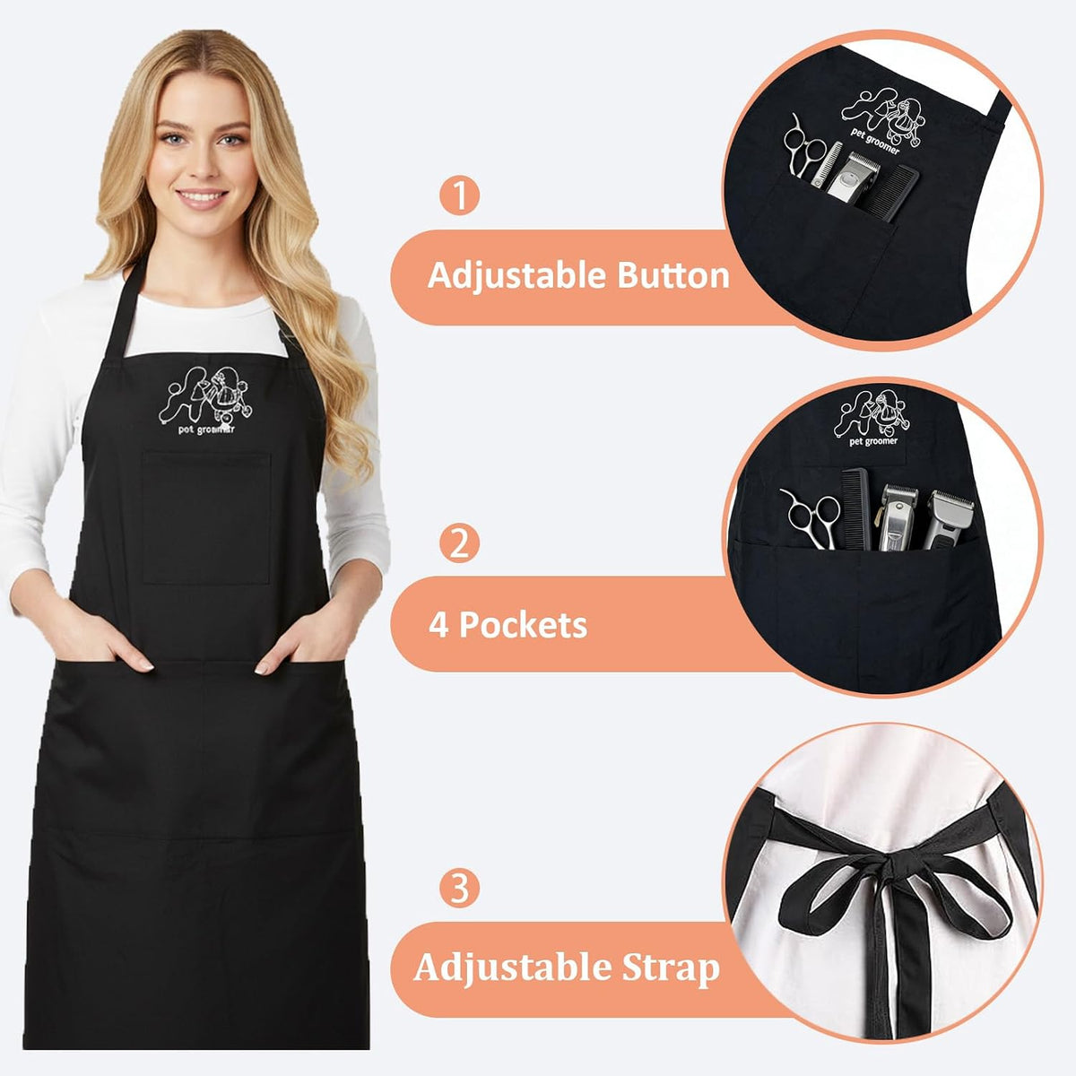 Gliitatu Dog Grooming Apron Smock Waterproof Apron for Dog Groomer Hair Resistant Barber Apron for Salon (1 Pack)