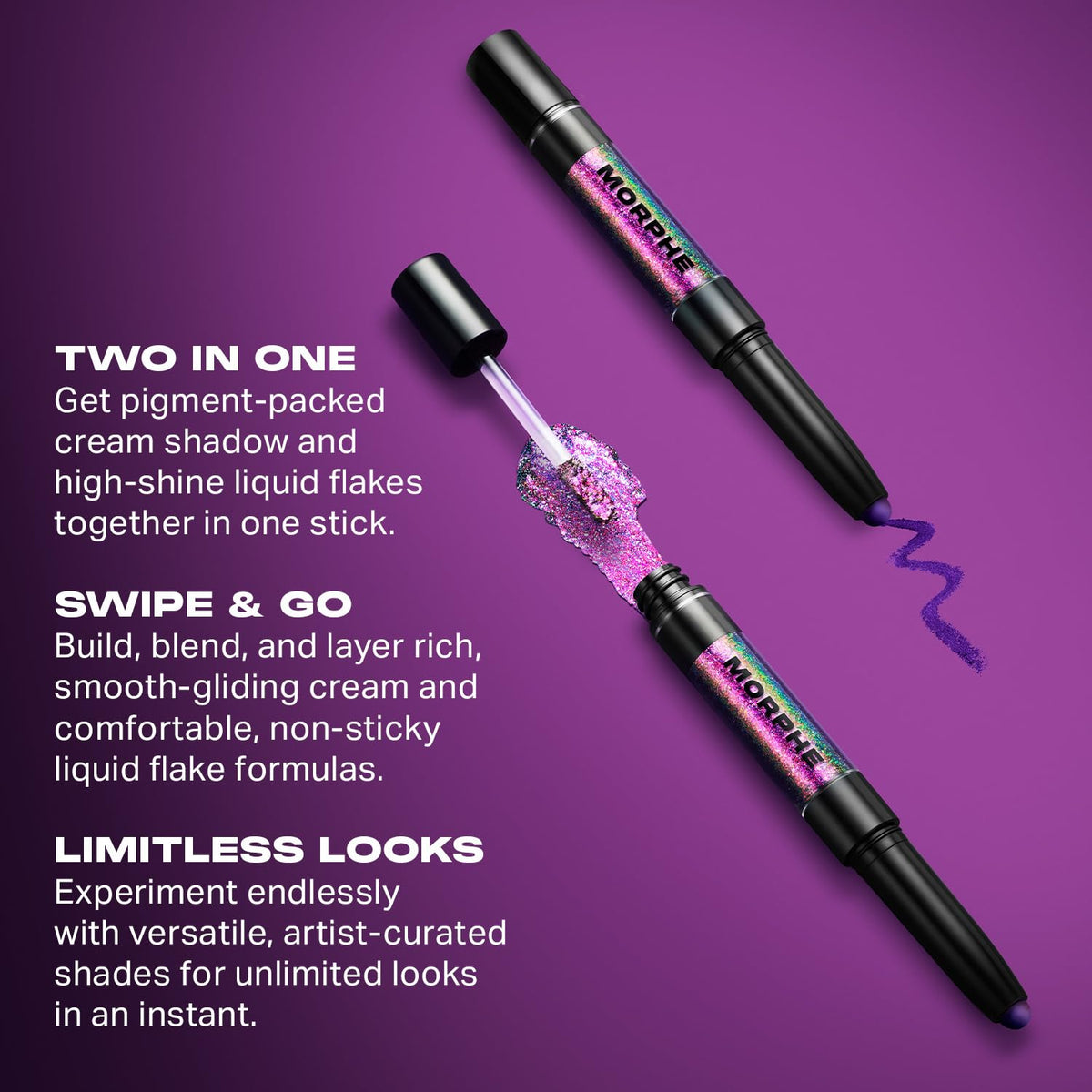 Morphe Mixed Signals Dual-Ended Eyeshadow Stick - Cream Eyeshadow Pigment & Chrome Liquid Flakes for Bold, Layered Eye Makeup Looks - Flirtatious/Faithful (0.028 oz)