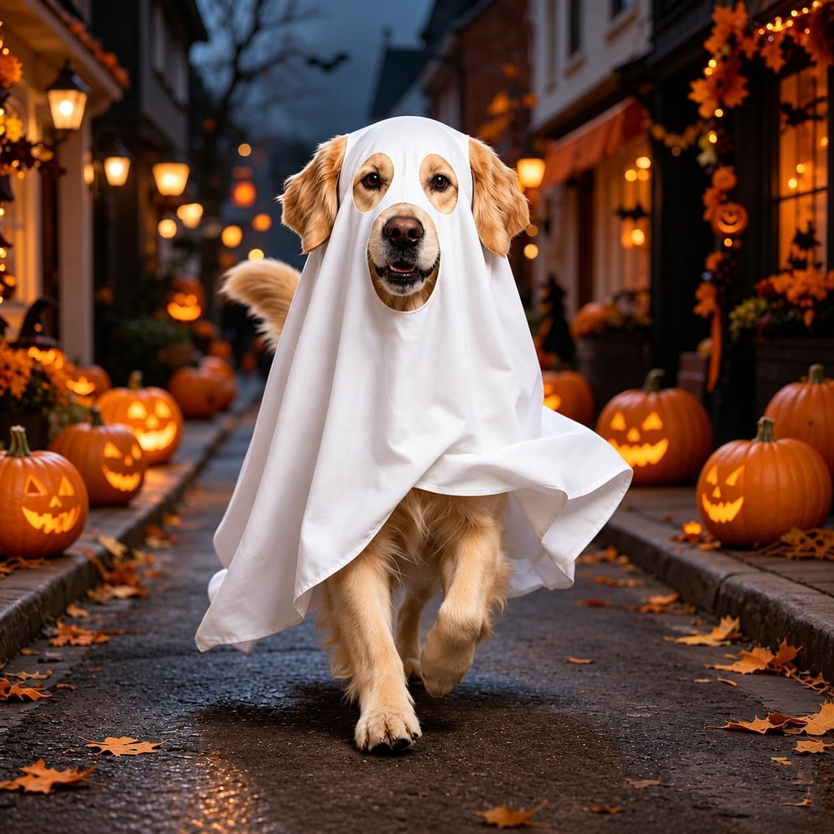 Halloween Ghost Dog Costume Glow Eyes Breathable Outfit for Medium Dogs