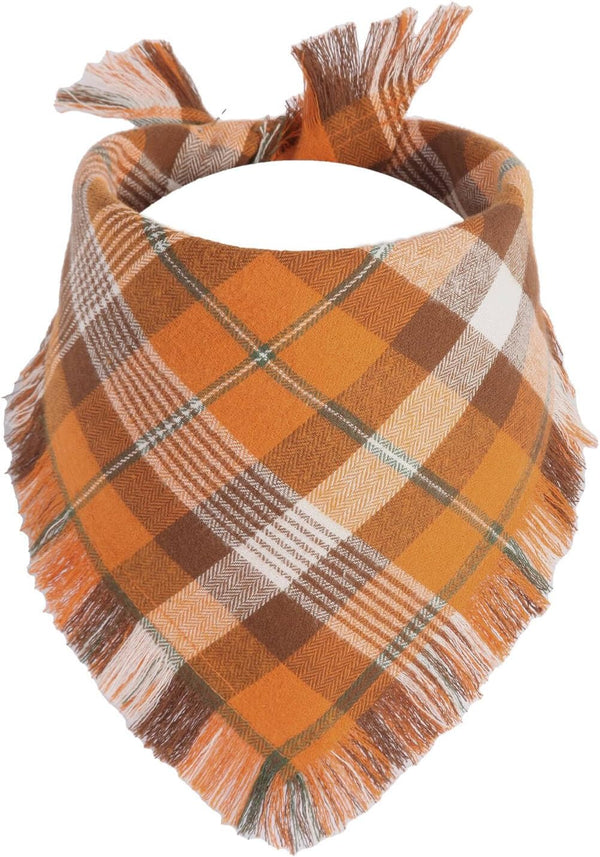 Fall Dog Bandana 1PCS Large, Autumn Thanksgiving Orange Plaid Scarf