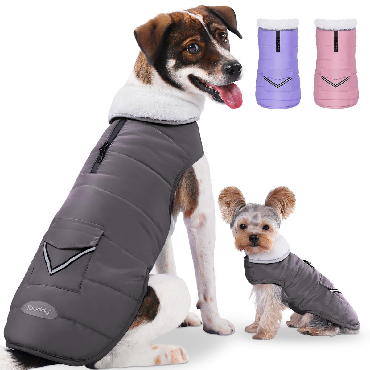 Dog Winter Coat for X-Large Dogs, Easy on Dog Snow Fleece Coat Velcro Waterproof Pet Puffer Jacket with Harness Hole Adjustable Reflective Quilted Pet Cold Weather Vest for Girl Female