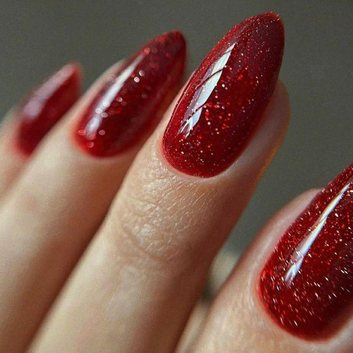 GLAMERMAID Cherry Red Press on Nails Medium Almond, Handmade Jelly Soft Gel Dark Red Glue on Nails Stiletto, Burgundy Emo Fake Nails Short Oval, Reusable Acrylic Stick on False Nails Kit for Women