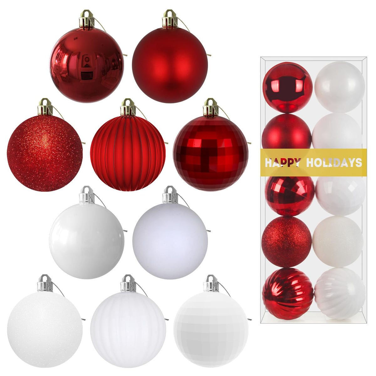 White 4.0" Large Christmas Balls - Christmas Tree Decoration Ornaments Shatterproof Hanging Balls for Birthday Halloween Holiday Wedding Decorations Set of 4pcs
