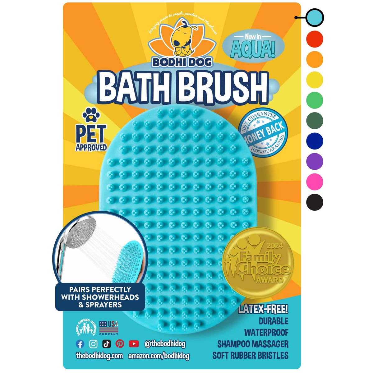Bodhi Dog Shampoo Brush - Pet Grooming & Bath Supplies for Dogs and Cats - Bath Brush for Long & Short Hair - Premium Scrubber for Shower, Showerhead, Sprayer & Bathing (One Pack, Blue)