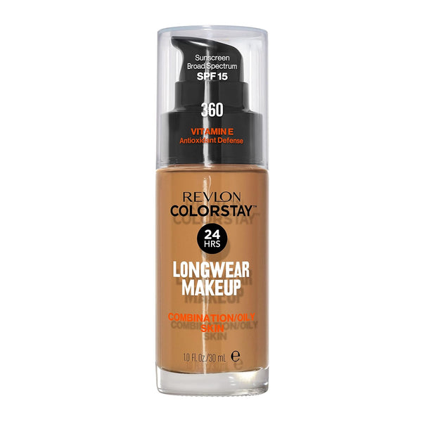 Revlon Liquid Foundation, ColorStay Face Makeup for Combination & Oily Skin, SPF 15, Medium-Full Coverage with Matte Finish, 360 Golden Caramel, 1 Fl Oz