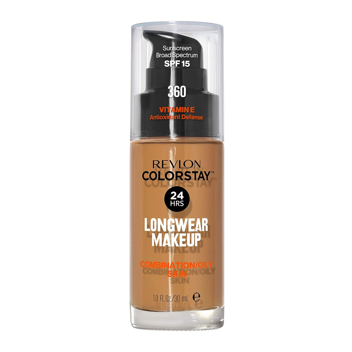 Revlon Liquid Foundation, ColorStay Face Makeup for Combination & Oily Skin, SPF 15, Medium-Full Coverage with Matte Finish, 360 Golden Caramel, 1 Fl Oz