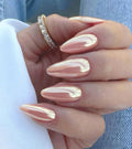 Artquee Press on Nails Short Soft Pink Almond False Tips Glossy Reusable Fake Stick on Nails Kit for Women - 32 Pcs 16 Sizes