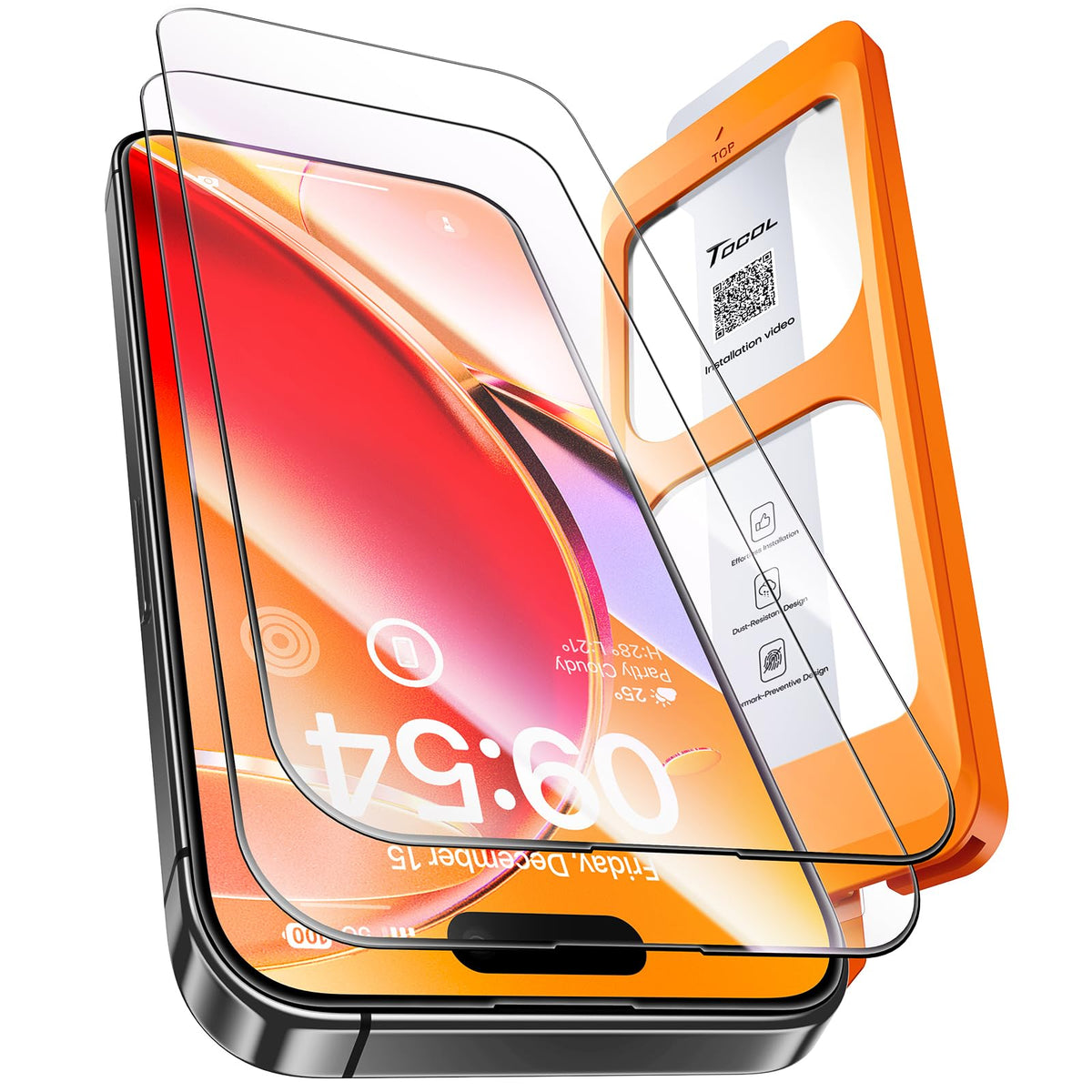 TOCOL for iPhone 15 Pro Screen Protector, Easy Installation