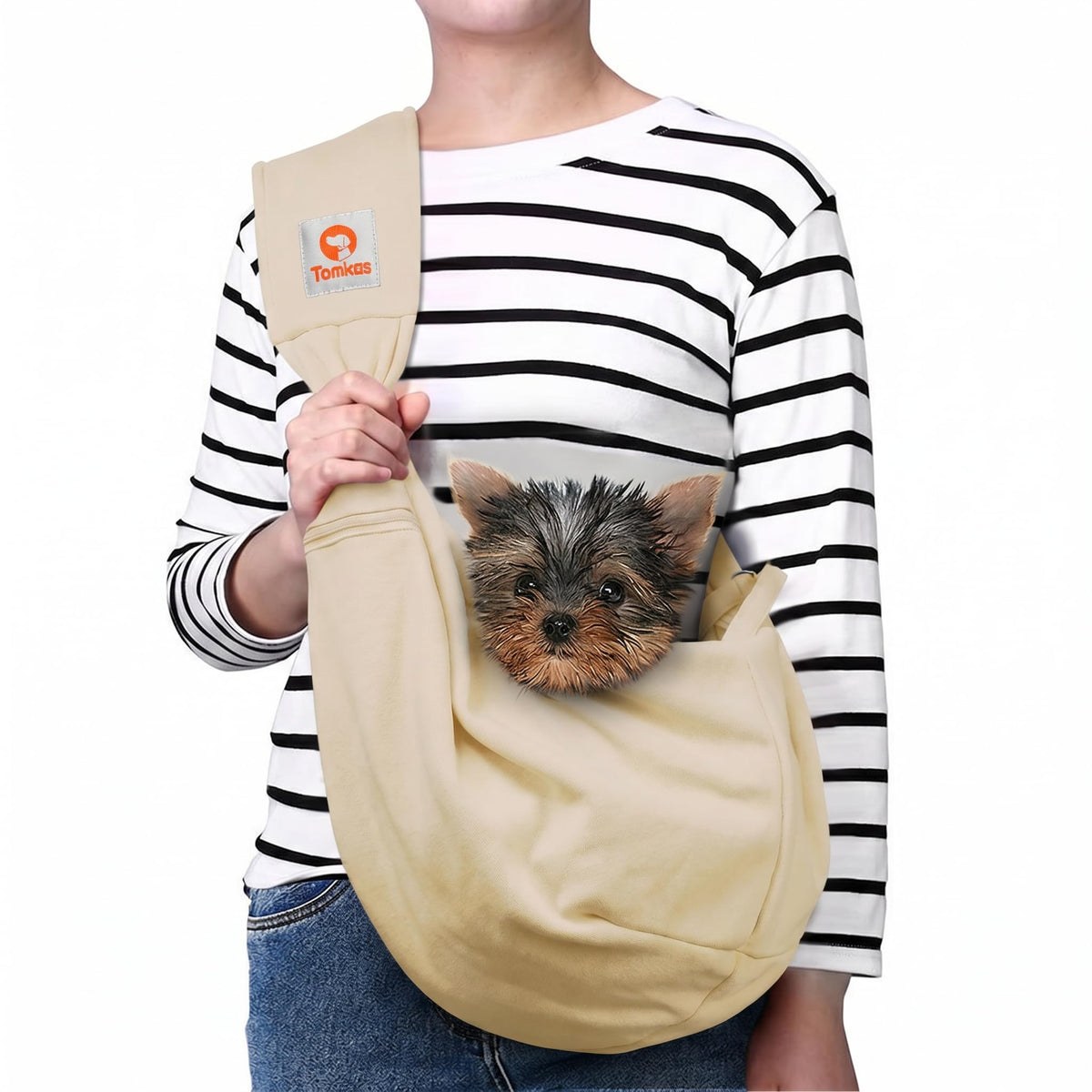 Tomkas Small Dog Sling Carrier - Classic Pocket & Classic Strap - Wrap Carrier - for 3-10 lbs Pets(Black)