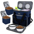 BAGLHER Pet Travel Set Airline-Approved Carrier for Small/Medium Cats & Dogs + Travel Bag with Food Containers & Silicone Bowls, Grey & Green