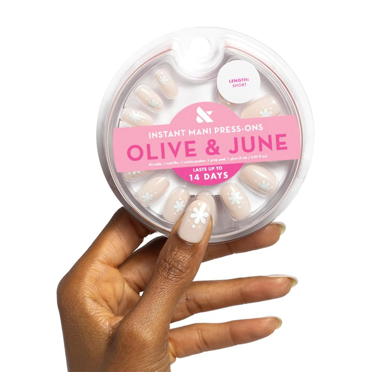 Olive & June Instant Mani Press-On Nails, HZ Velvet, Short, Round | Salon-quality glue-on manicure kit; 42 non-toxic fake nails in 21 sizes, recycled materials, realistic look, lasts 14 days
