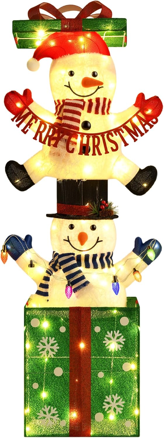 3D Snowman Gift box Outdoor Christmas Decorations with Timer&Remote Control