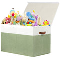 Large Toy Storage Box with Lid, Toy Chest Bin Boxes Basket with Dividers | Sturdy Toy Organizer Bin for Kids, Boys, Girls, Nursery, Living Room, Bedroom, Playroom 25"x13" x16" (Beige and White)