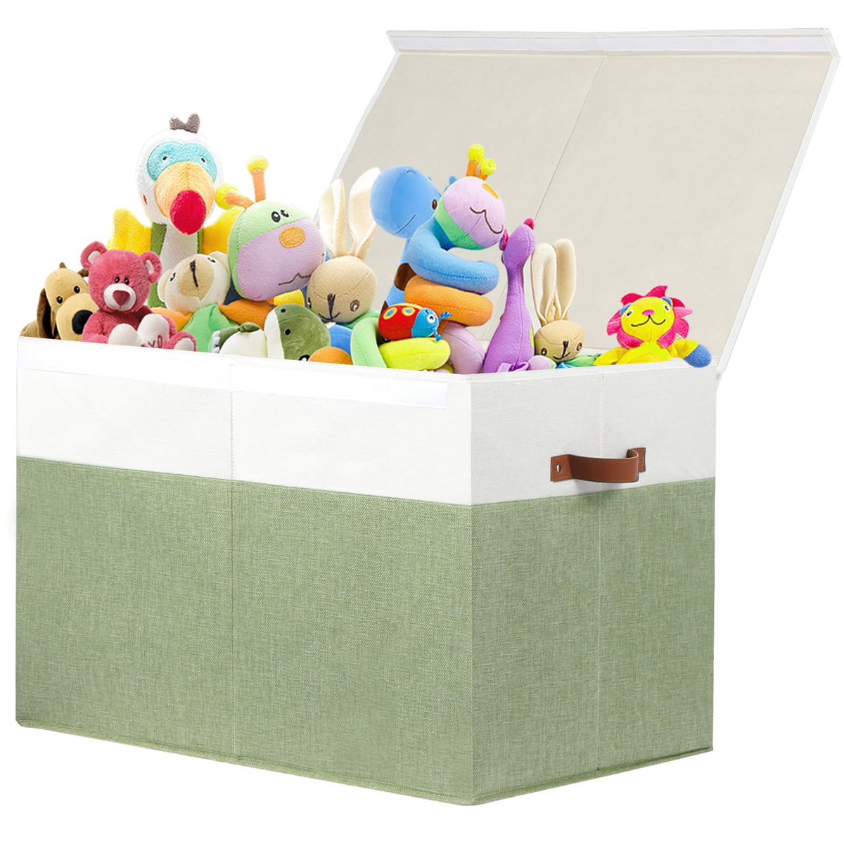 Large Toy Storage Box with Lid, Toy Chest Bin Boxes Basket with Dividers | Sturdy Toy Organizer Bin for Kids, Boys, Girls, Nursery, Living Room, Bedroom, Playroom 25"x13" x16" (Beige and White)