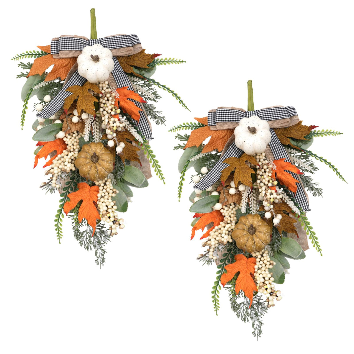20" Harvest Fall Wreath for Front Door,Pumpkins Berries Autumn Wreaths