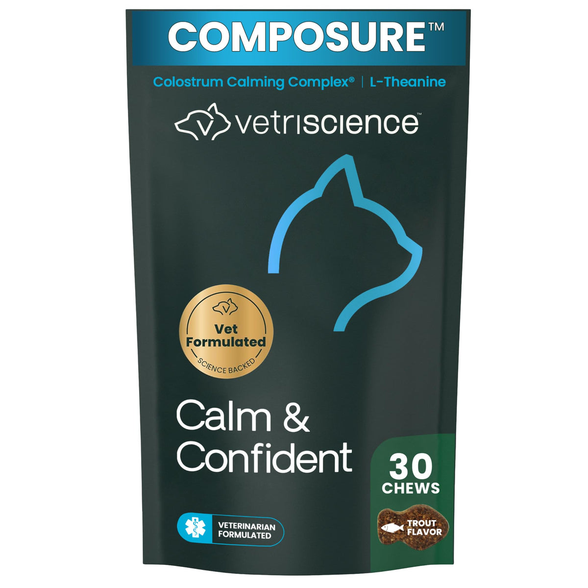 VetriScience Composure Calming Chews for Cats – Supports Relaxation & Balanced Behavior During Travel & Vet Visits, Daily Stress & Anxiety Support Supplement, Chicken Flavor, 30 Count