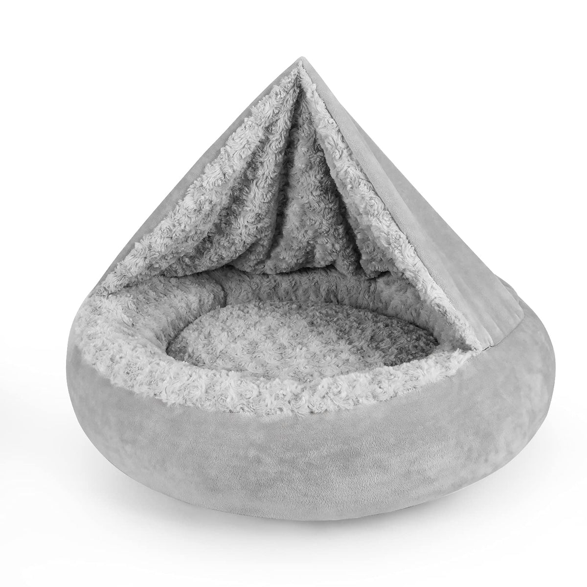 JOEJOY Small Dog Bed Cat Bed with Hooded Blanket, Cozy Cuddler Luxury Puppy Pet Bed, Donut Round Calming Anti-Anxiety Dog Burrow Cave Bed - Anti-Slip Bottom and Machine Washable 23 inch