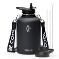 Coolflask Water Bottle with Straw, 40 oz Insulated Metal Water Flask with Straw & Spout Lids, Stainless Steel Double Wall Vacuum, Keep Cold 48h Hot 24h, Leak Proof, BPA-Free, Apricot Pink