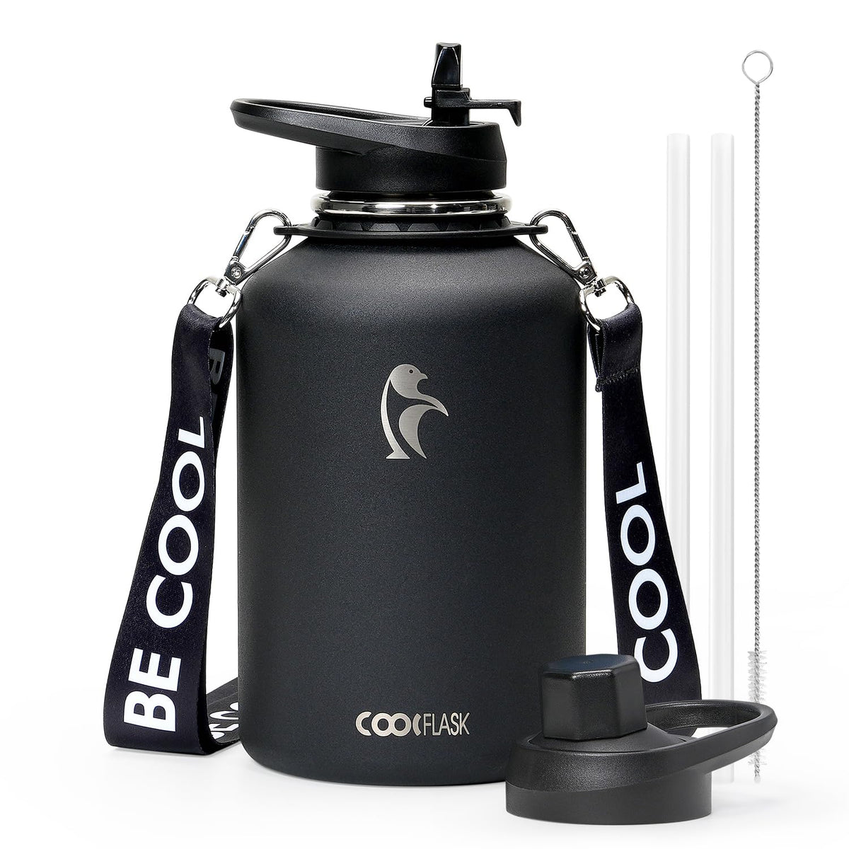 Coolflask Water Bottle with Straw, 40 oz Insulated Metal Water Flask with Straw & Spout Lids, Stainless Steel Double Wall Vacuum, Keep Cold 48h Hot 24h, Leak Proof, BPA-Free, Apricot Pink