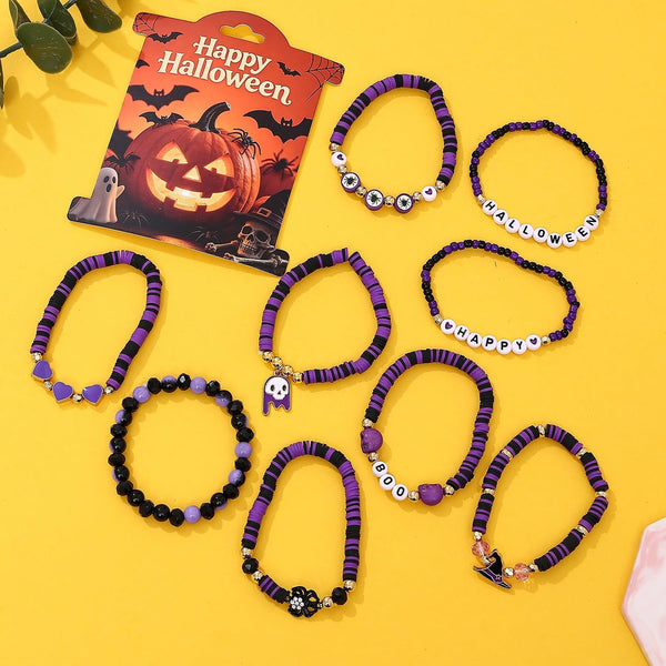 Halloween Bracelets Stackable Stretch Bracelets for Women, 9Pcs