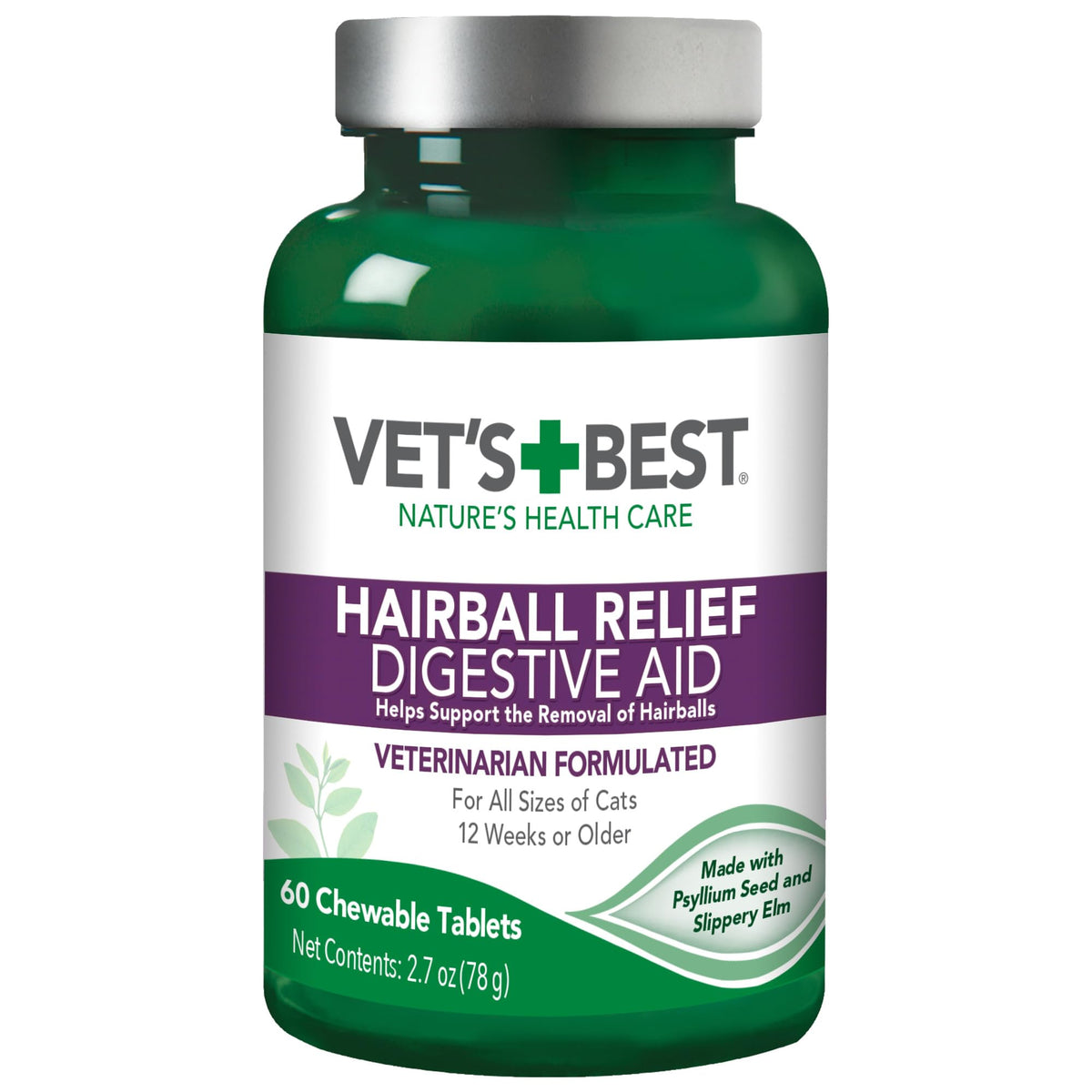 Vet’s Best Cat Hairball Relief Digestive Aid, Vet Formulated Hairball Support Remedy, Hairball Relief for Cats, Classic Chicken Flavor, 180 Chewable Tablets