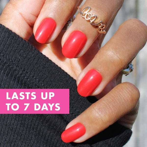 Olive & June Super Stick Press-On Nails, Lollipop Cherry Red, Short, Round | No glue needed; 32 non-toxic tab nails in 16 sizes, easy on-off, non-damaging, 7-day wear; salon-quality mani at home