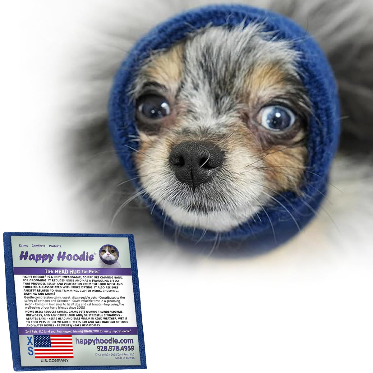 Happy Hoodie The Original Dog & Cat Calming Band - American Brand - Anxiety Relief/Noise Protection-Grooming-Thunder-Fireworks (XS, Purple) - Since 2008