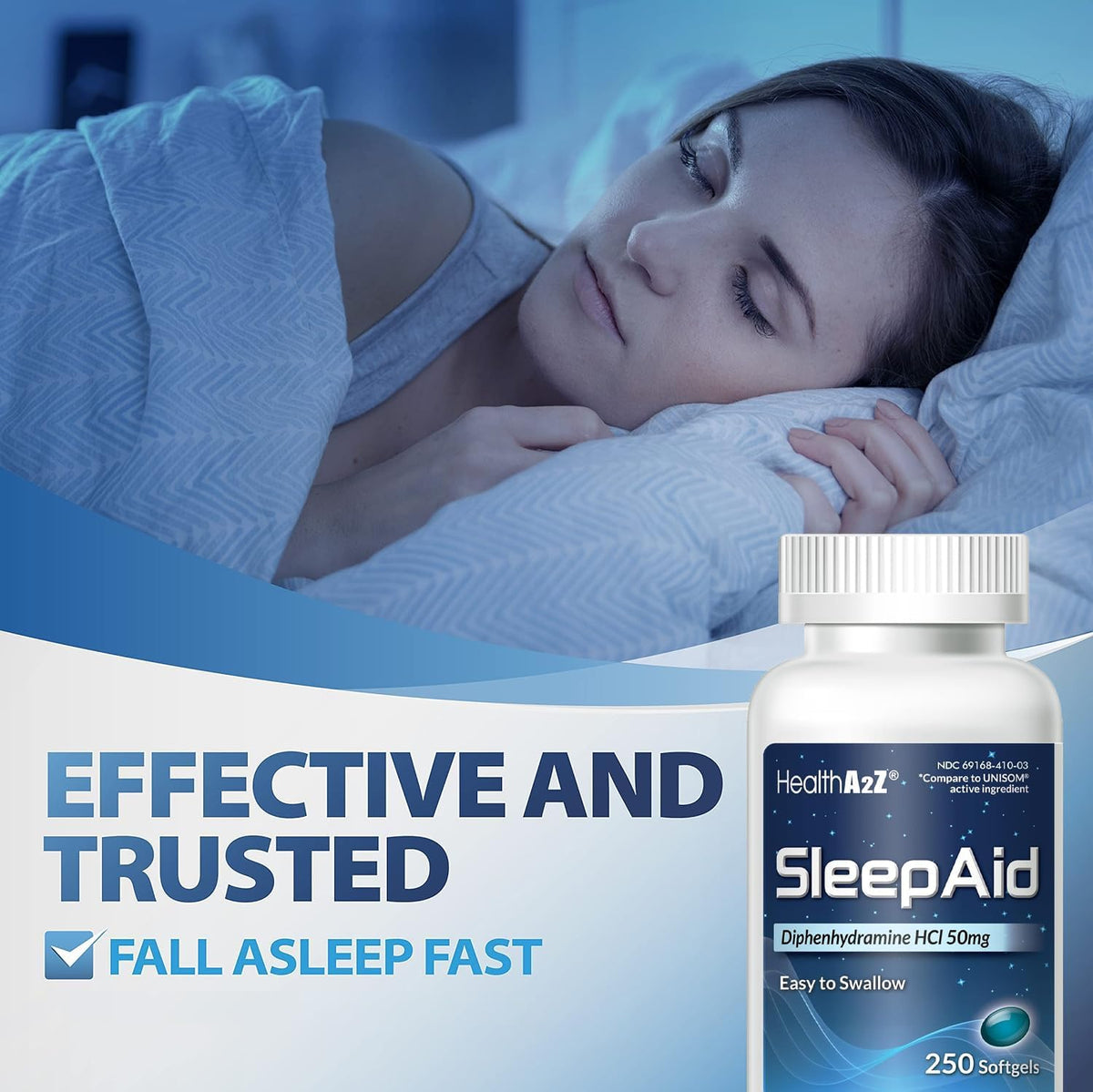 HealthA2Z® Sleep Aid, Diphenhydramine HCl 50mg Softgels, 250 Count