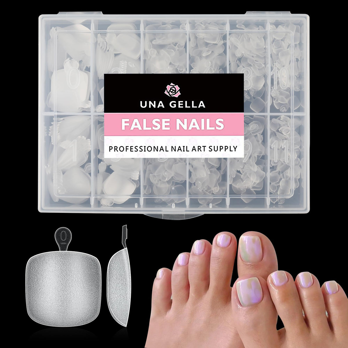 UNA GELLA French Toe Nail Press Ons, Pre-Etched 15 Sizes Sharp Square Berry Pink 180Pcs Press On Toenails False Toes Soft Gel Square Full Cover Fake Toenails for Nail Extensions DIY Salon Pedicure
