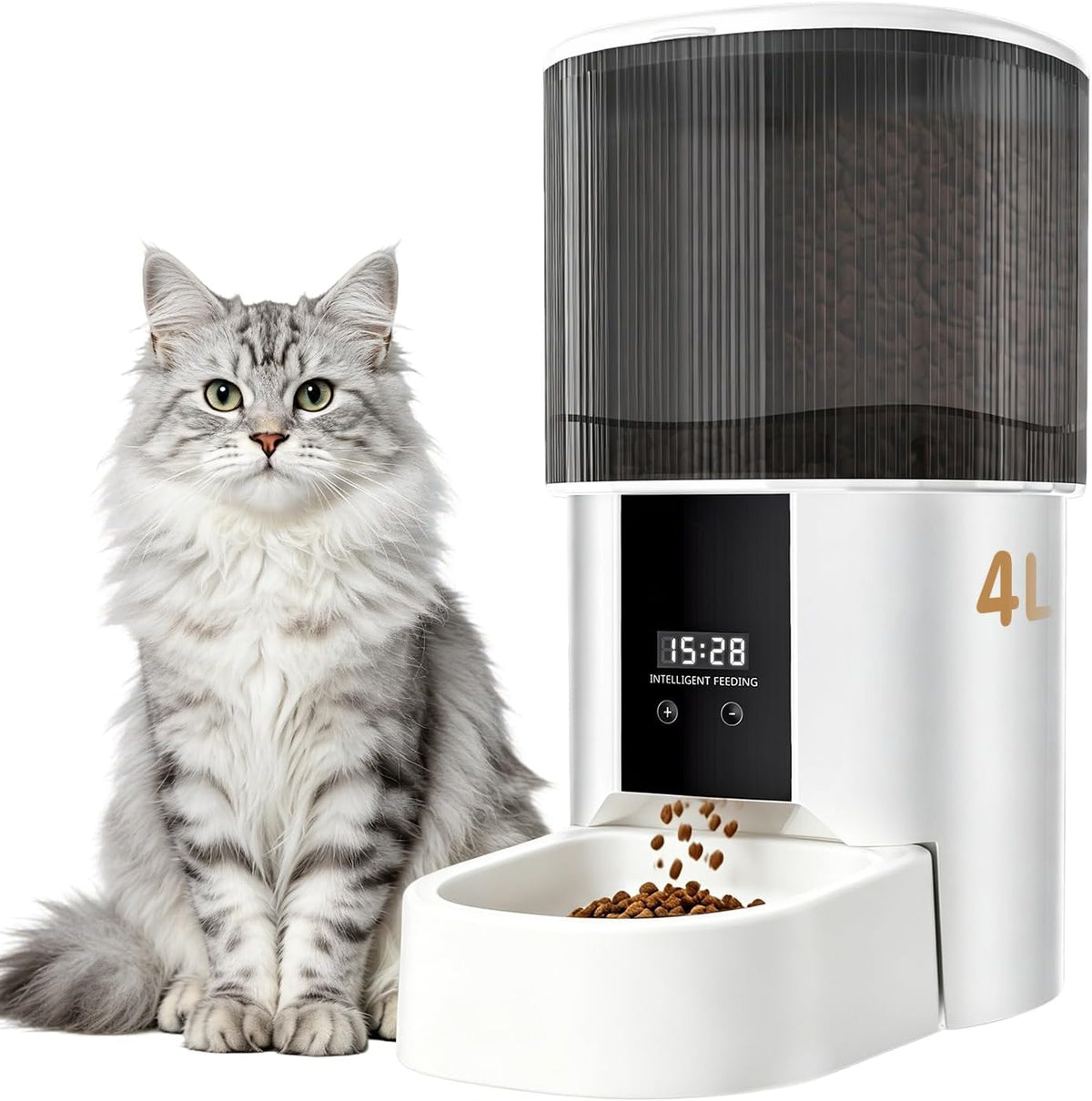 Automatic Cat Feeder, 4L/17 Cups Timed Dispenser for Cats & Dogs | Programmable 1-6 Meals & 1-12 Portions Daily, Anti-Jam Design, Dual Power Supply & Lock-Fresh Technology
