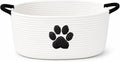 Dog Toy Basket with Handles, Cotton Rope Storage Bin Organizer for Pets | Holds toys, blankets, leashes & dog stuff. Machine washable, collapsible, free-standing woven bin with embroidered paw.