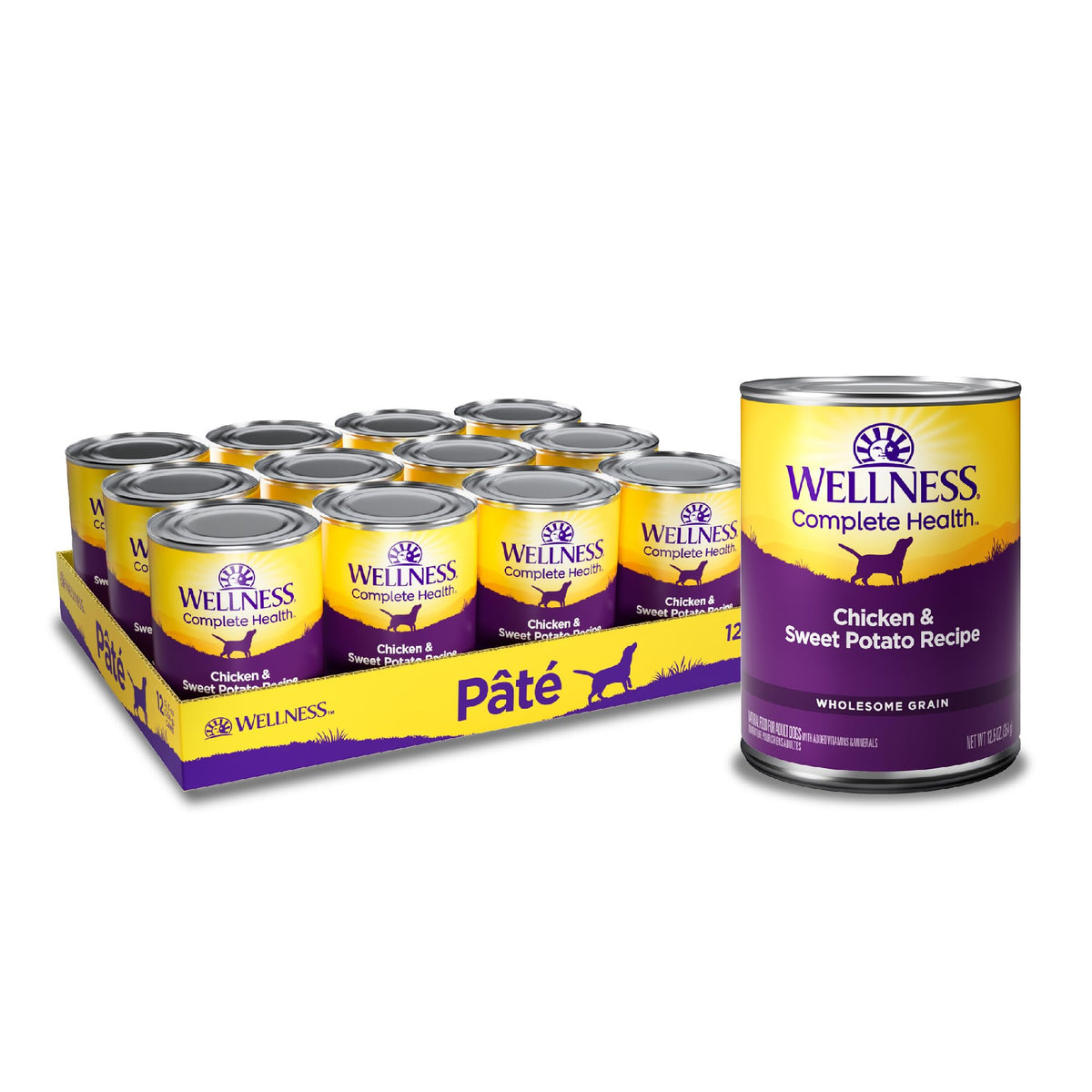 Wellness Complete Health Pate Variety Pack Adult Canned Wet Dog Food, Wholesome Grains, Natural, 12.5 oz, Pack of 6 Cans