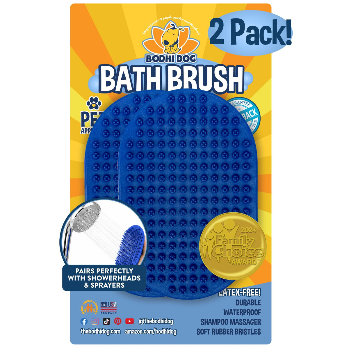 Bodhi Dog Shampoo Brush - Pet Grooming & Bath Supplies for Dogs and Cats - Bath Brush for Long & Short Hair - Premium Scrubber for Shower, Showerhead, Sprayer & Bathing (One Pack, Blue)