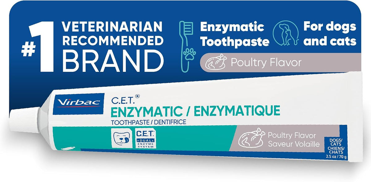 C.E.T. Enzymatic Toothpaste for Dogs and Cats, Poultry, 2.5oz | Plaque and tartar control for fresh breath, pet dental care toothpaste, Dual enzyme system, poultry flavored toothpaste