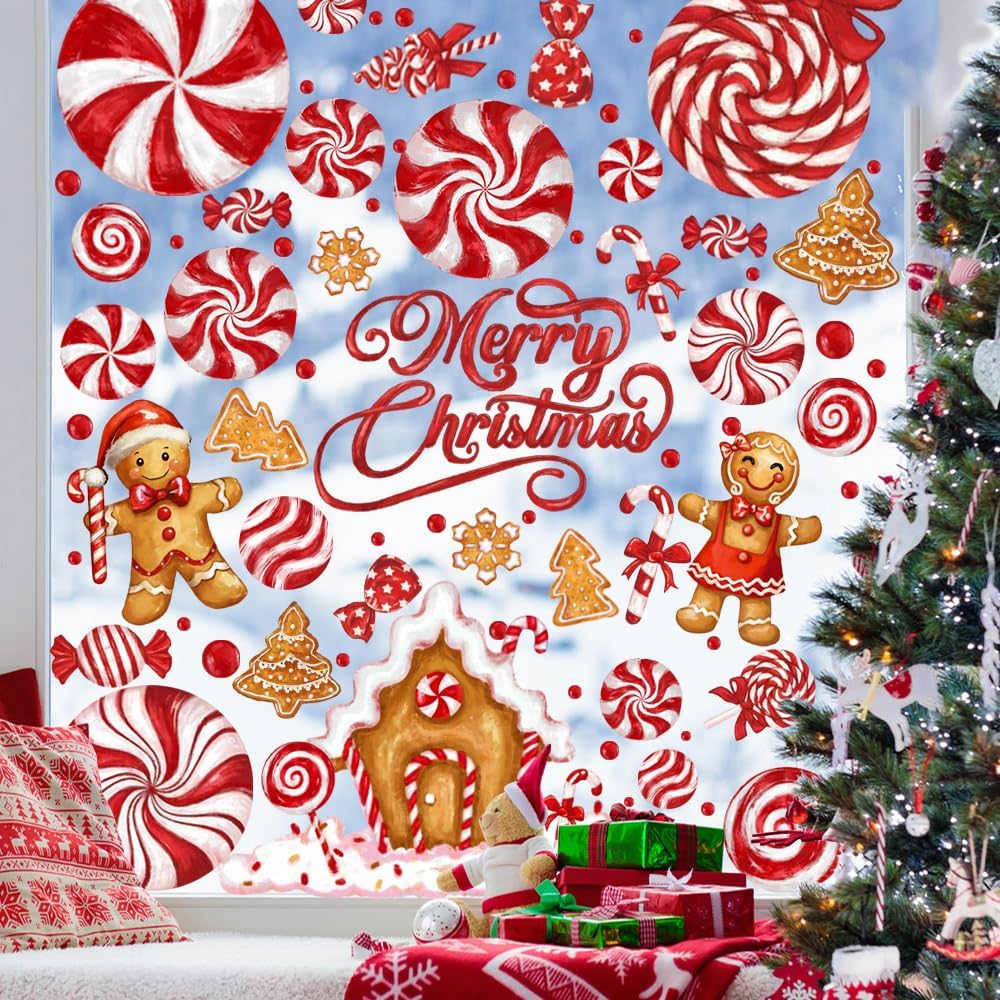 DULEFUN Christmas Window Clings, Gingerbread Man Candy Window's Stickers