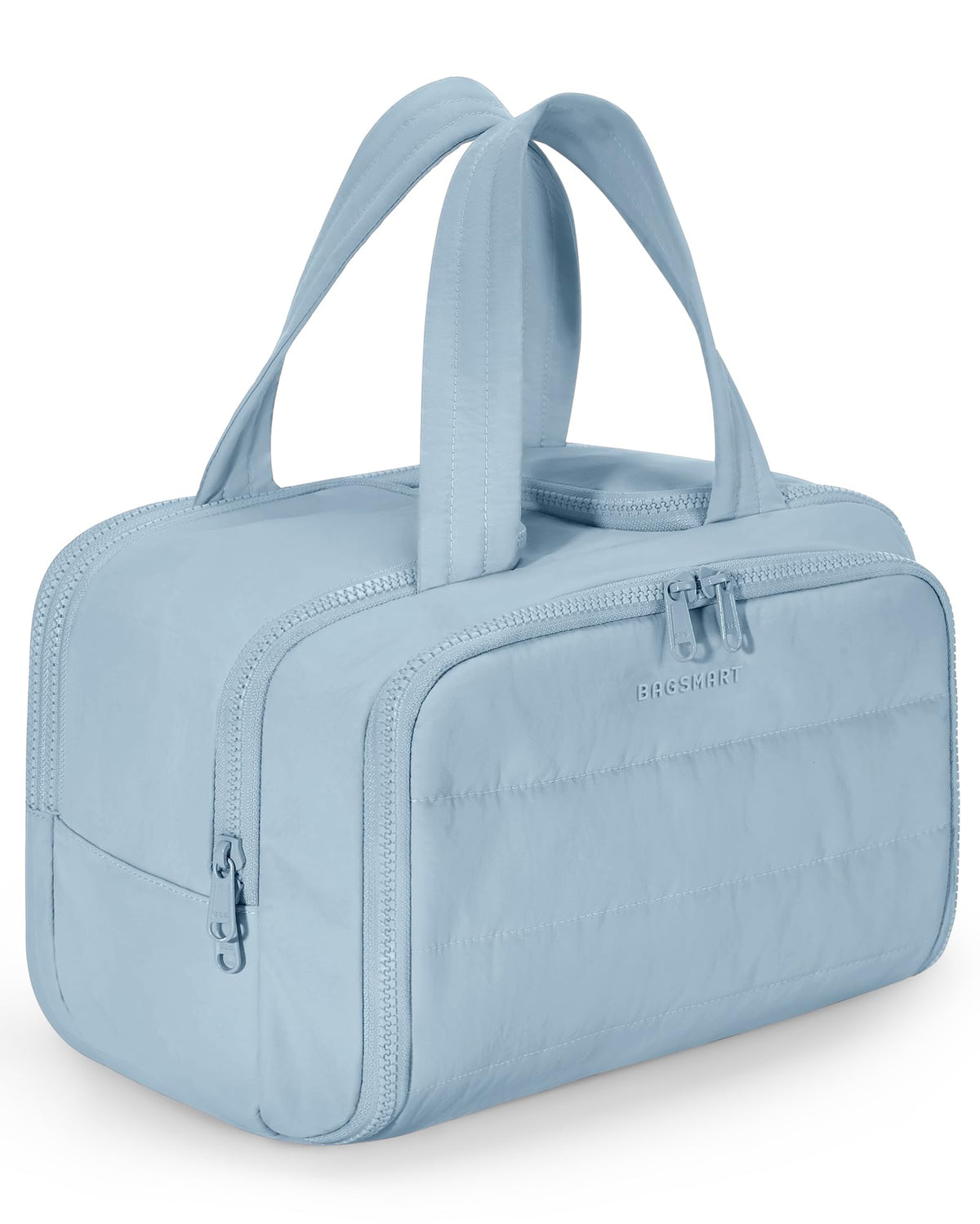 BAGSMART Travel Toiletry Bag, Crush Toiletry Bag for Women, Wide-open Puffy Toiletry Bags for Traveling, Large Travel Cosmetic Makeup Bag Organizer for Accessories,Toiletrie, Beige