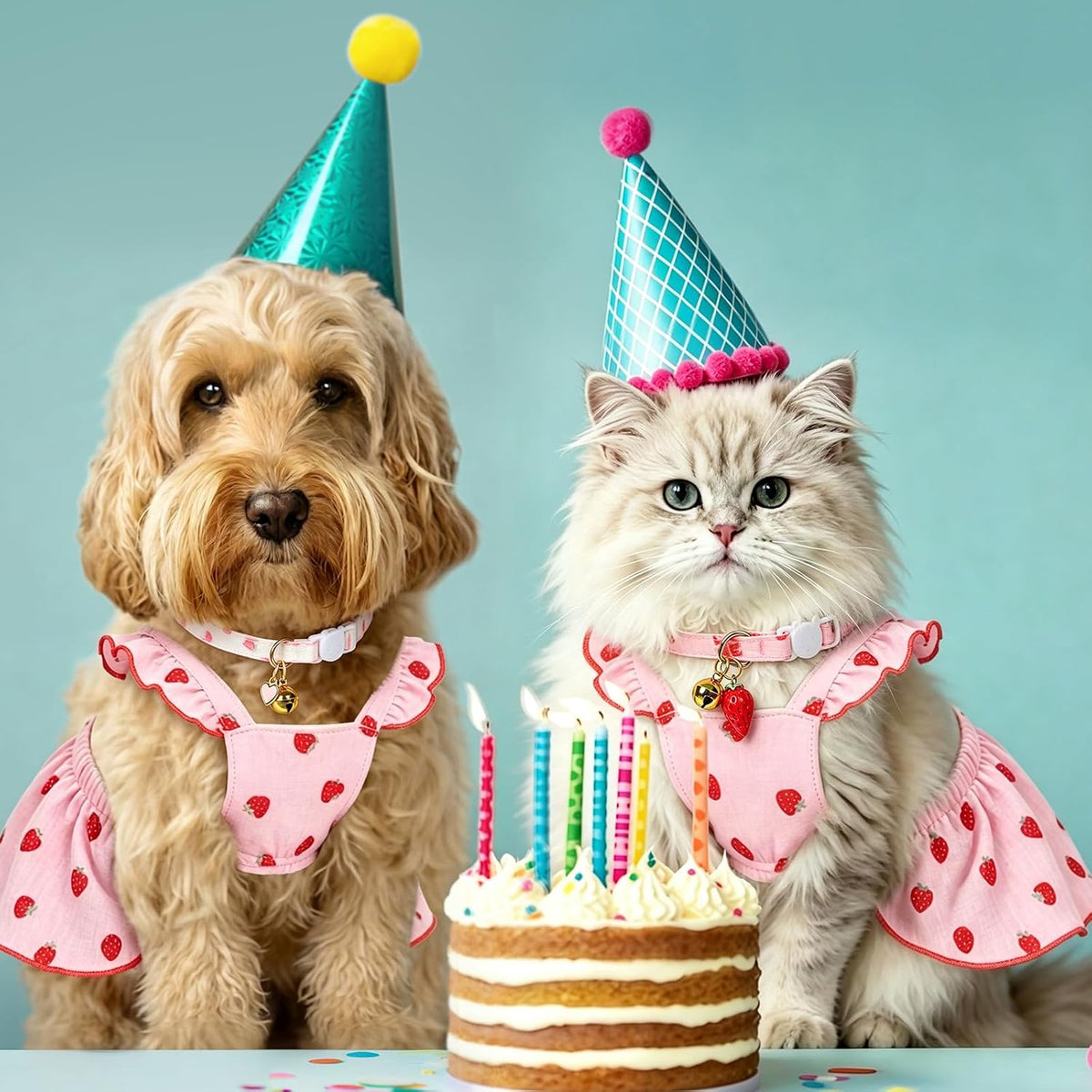 Cat Dress Dog Costumes Dresses + 2Pcs Adjustable Collars(7.5"-12.5"), XS