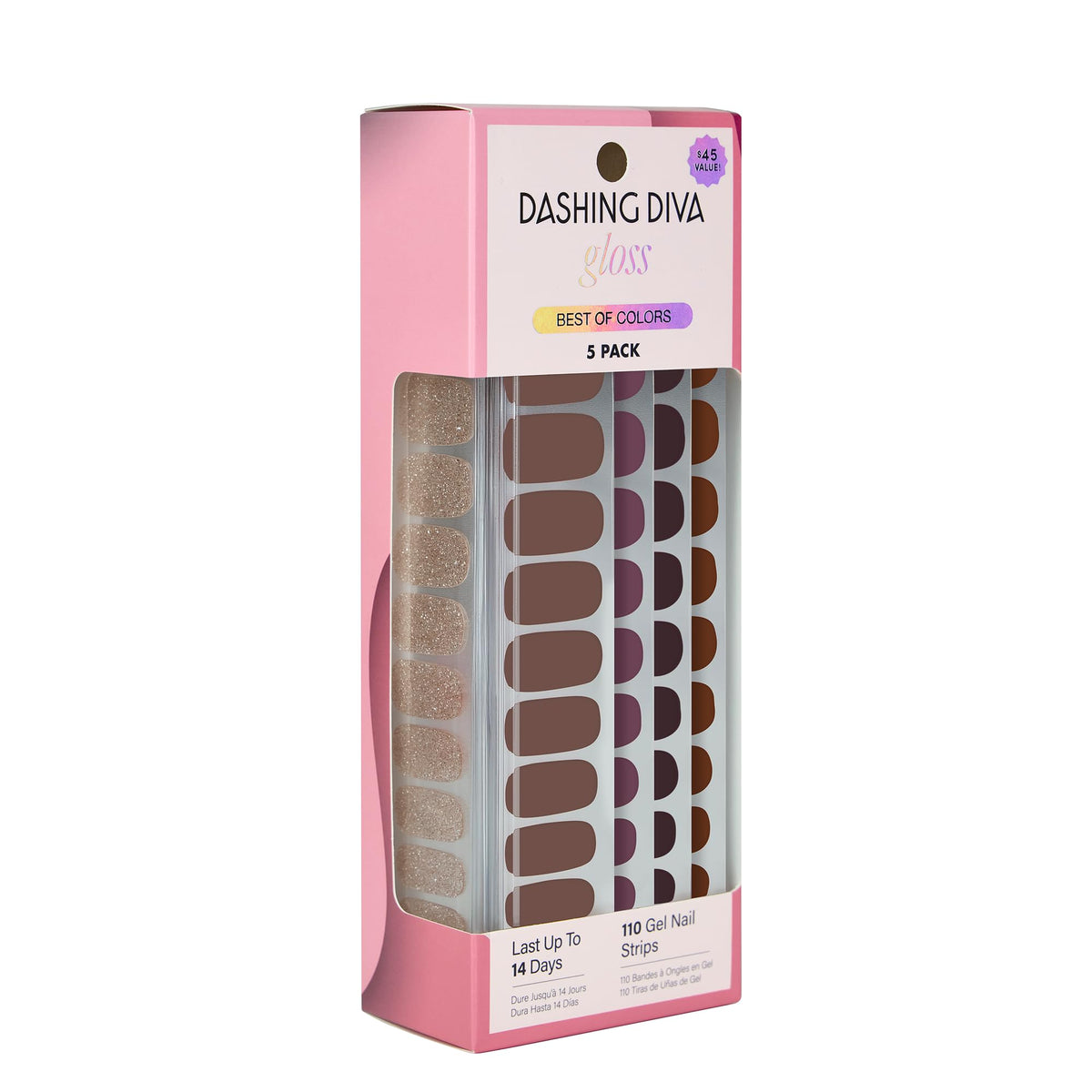 Dashing Diva Gloss Nail Strips 5-in-1 Kit - Best of Nudes - UV Free, Chip Resistant, Long Lasting Gel Nail Stickers - Contains 110 wraps, 5 prep pads, 2 nail files