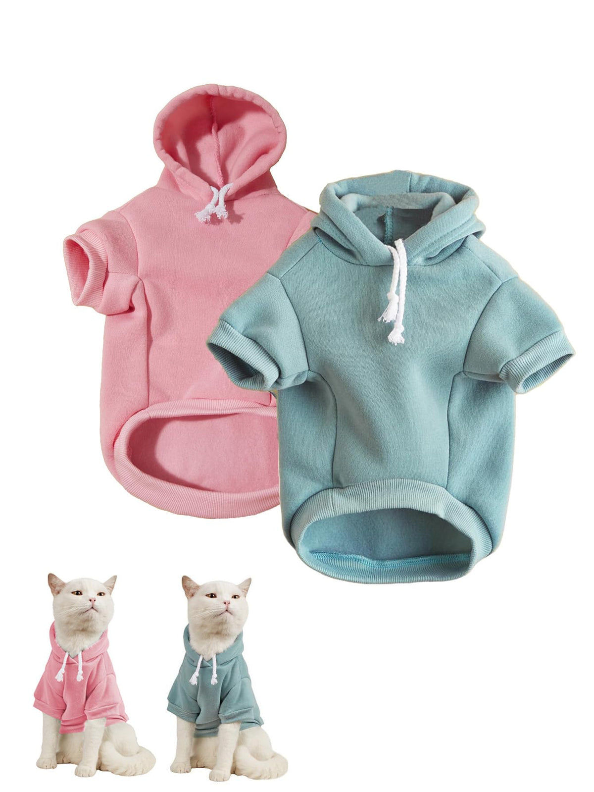 QWINEE Basic Dog Hoodie Sweatshirt Puppy Sweater Warm Cat Costumes Pet Clothes for Chihuahua Puppy Kitten Small Medium Dogs Cadet Blue Medium