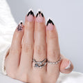 Halloween Press on Nails - French Tip Press on Nail with Blakc Web Bat, Short Almond Fake Nails Reusable Nails Press ons, 32 Pieces in 16 Sizes False Nails Kit with Glue, Grave Whisper