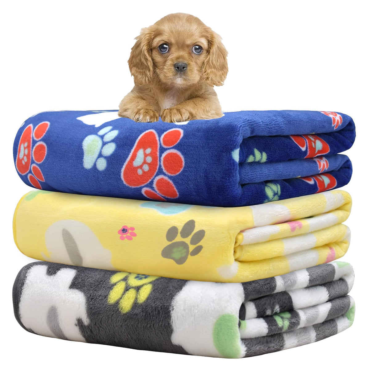 Rezutan 1 Pack 3 Blankets for Dogs, Dog Blanket for Large & Medium Pet Cat, Premium Soft Fluffy Suitable for Dog Kennels & Beds, Sofas, Gifts Puppy Essentials, 41x31inch, Gray/Blue/Beige