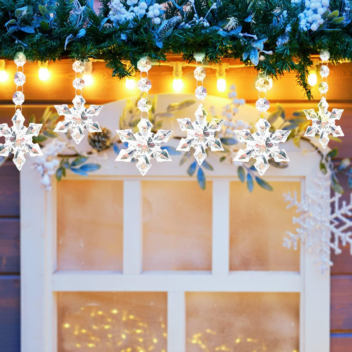 Crystal Snowflake Ornaments Christmas Tree Decorations 30-Pack Hanging Clear Acrylic Snowflake Christmas Tree Ornaments Winter Wonderland Home Decor Indoor, Snow Flake Star Xmas Holiday Party Supplies