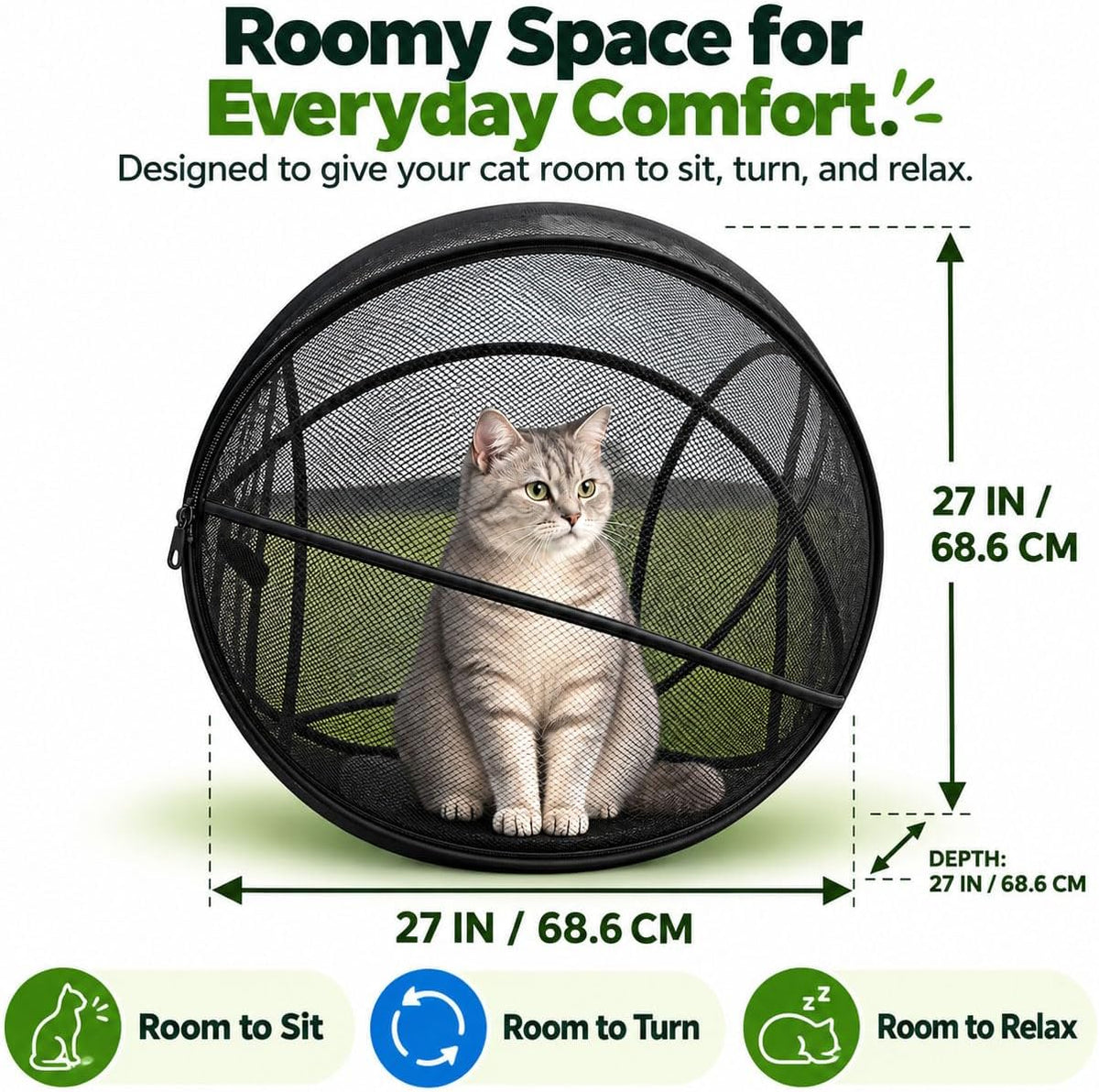 Hamster Ball for Cats, Rolling Cat Playpen, Foldable Mesh Outdoor Catio (A)