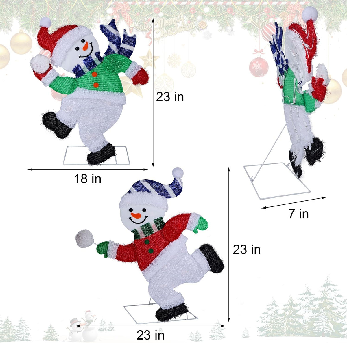 Set of 2 Lighted Snowmen Christmas Decorations, Pre-Lit 2D Tinsel Cute Snowman Snowball Fight with Lights, Light Up & Plug in for Indoor Outdoor Xmas Winter Holiday Yard Lawn Garden Decor