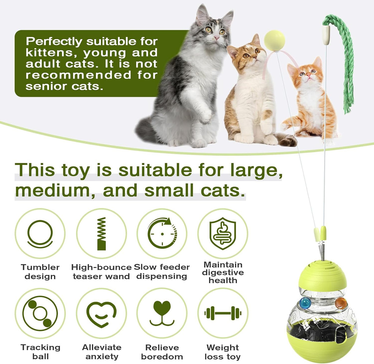 TLKNG Cat Toy for Indoor Cats Enrichment Kitten Wobble Treat Dispenser Ball