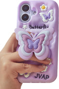 for iPhone 15 Case, Kawaii 3D Butterfly Pop-Up Grip for Girls