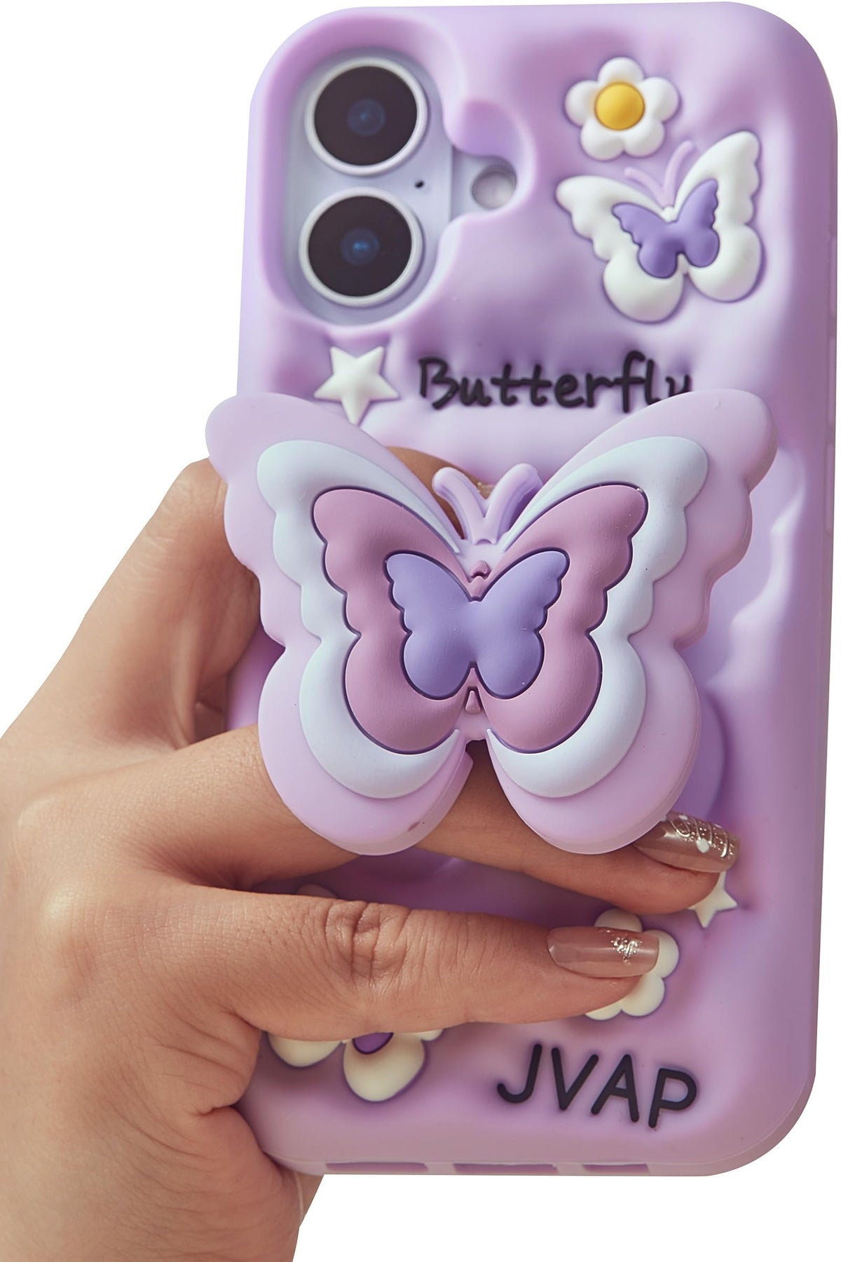 for iPhone 15 Case, Kawaii 3D Butterfly Pop-Up Grip for Girls