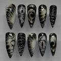 Halloween Press on Nails Medium Almond MABKJLF Fake Nails Glow in The Dark Full Cover Nightmare Christmas False Nails Glossy Glue on Nails Artificial Acrylic Nails for Women Girls 24 Pcs
